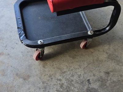 Pep Boys Rolling Mechanic's Creeper Seat - Red Padded Adjustable Stool with Tool Tray
