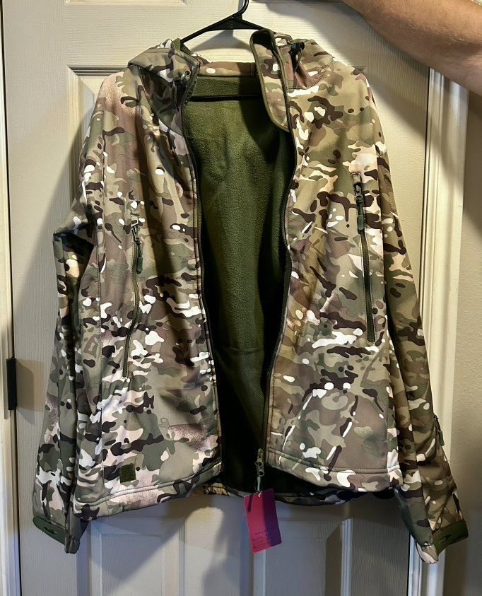 Mens Camouflage Fleece-Lined Outdoor Jacket Size L