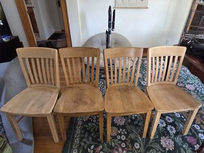 Set of 4 Vintage Solid Wood Slat Back Dining Chairs