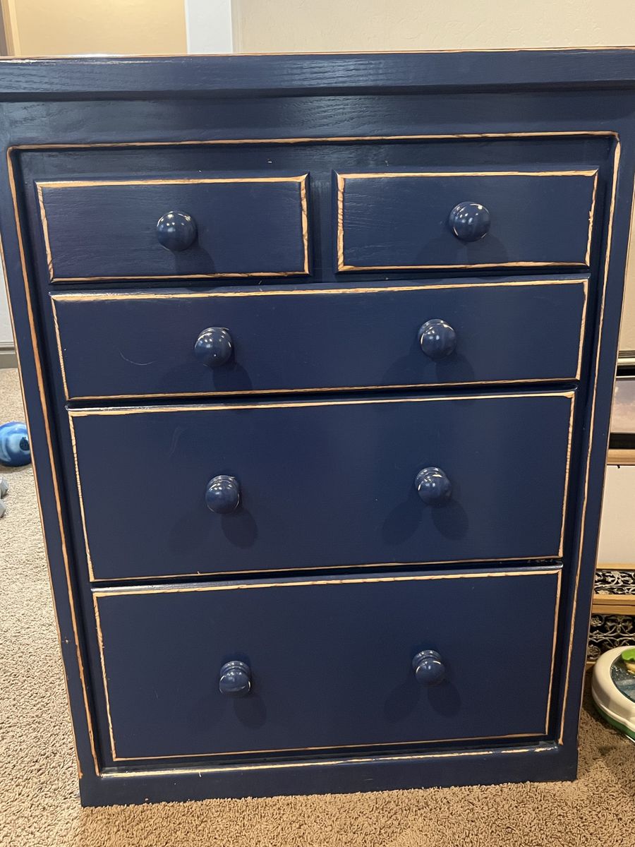 Heavy Duty Navy Blue Distressed Wood Dresser - 46" H x 35" W x 19" D