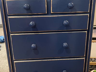 Heavy Duty Navy Blue Distressed Wood Dresser - 46" H x 35" W x 19" D