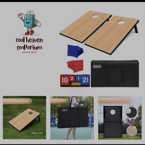 Yeeloon Wooden Cornhole Board Set with Bean Bags, Scoreboard and Carrying Case 2 available