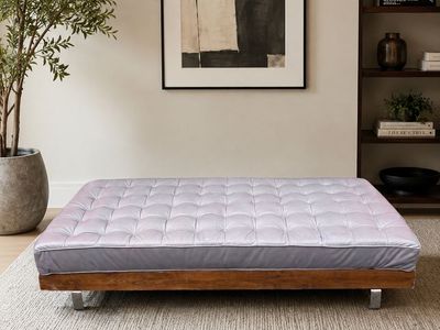 Mid Century Modern Tufted Gray Leather Daybed / Bench – Walnut & Chrome