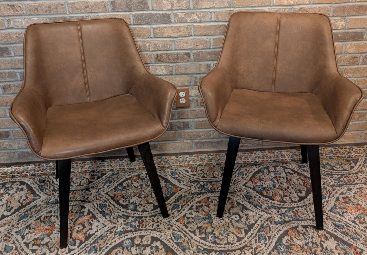 2 Brown Faux Leather Chairs