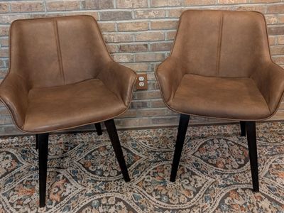 2 Brown Faux Leather Chairs