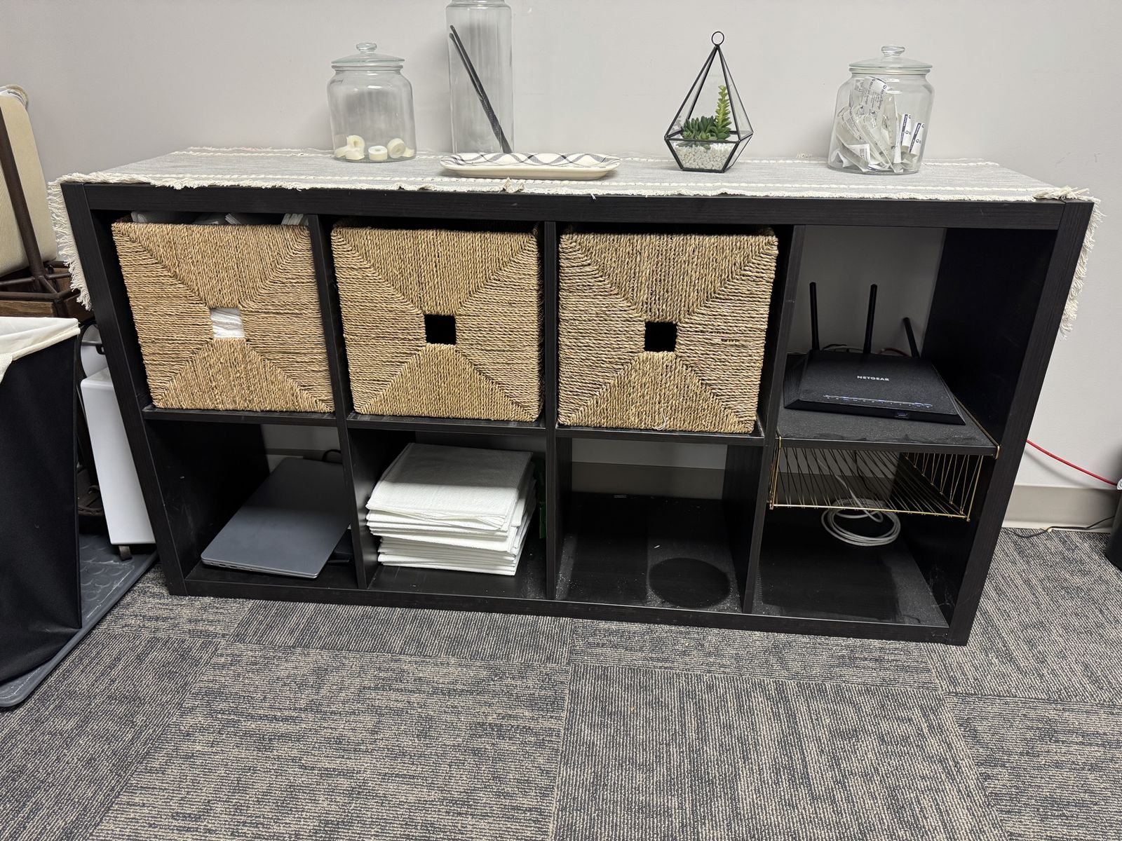 Dark brown Cube Storage Organizer Shelf with 8 Cubbies, Modern Storage Unit