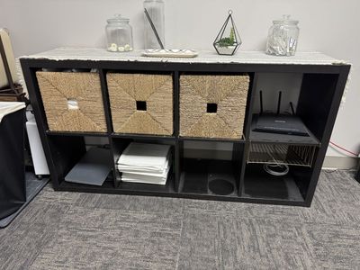Dark brown Cube Storage Organizer Shelf with 8 Cubbies, Modern Storage Unit
