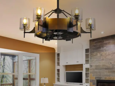 39.5 Inches Wood Grain Farmhouse Fandelier Ceiling Fan with Remote,6 E26 Bulbs Base,DC Motor