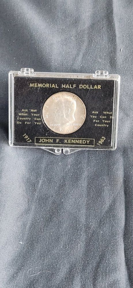 Silver 1964 D Kennedy Half Dollar In Memorial Display Case