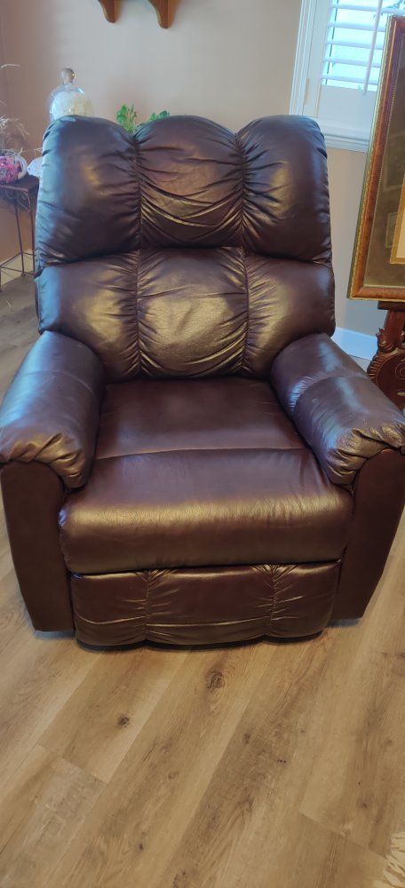 Brown Leather Recliner - Manual Reclining Armchair