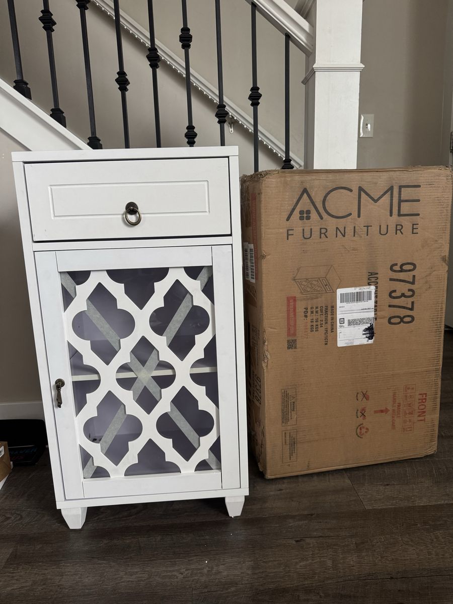 Acme Furniture Ceara White Accent Table with Drawer and Glass Door