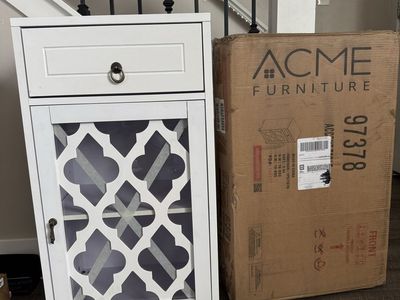 Acme Furniture Ceara White Accent Table with Drawer and Glass Door