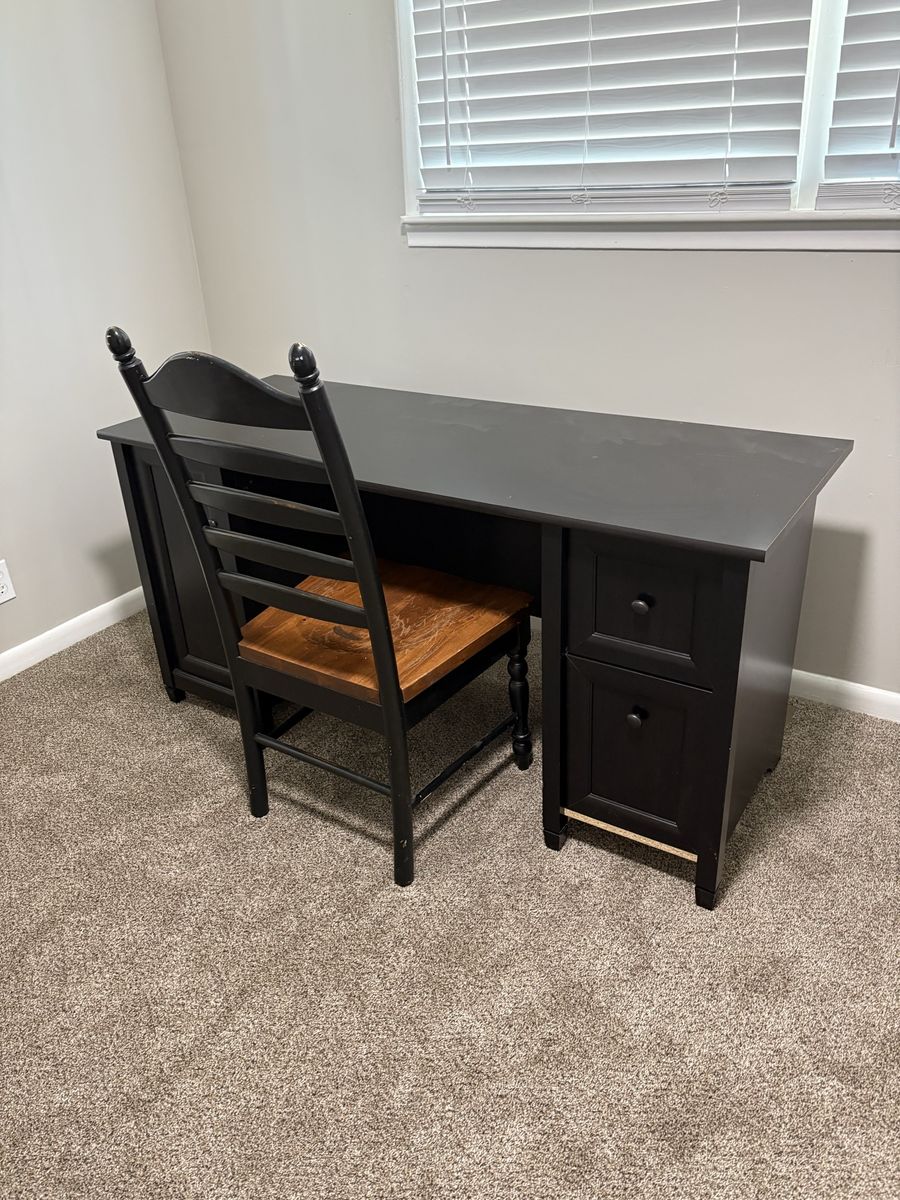 Black Wooden Desk with Matching Chair - Used Condition