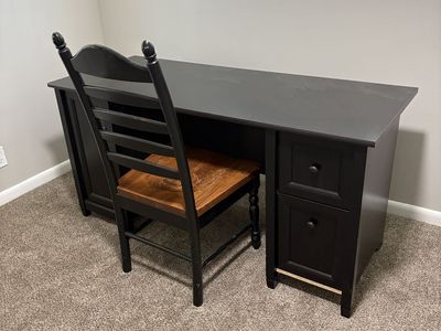 Black Wooden Desk with Matching Chair - Used Condition