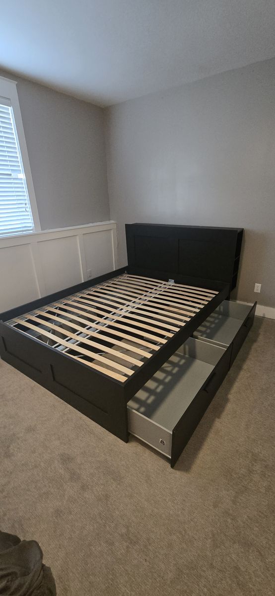 IKEA Storage Bed Frame with Headboard and Drawers in Black