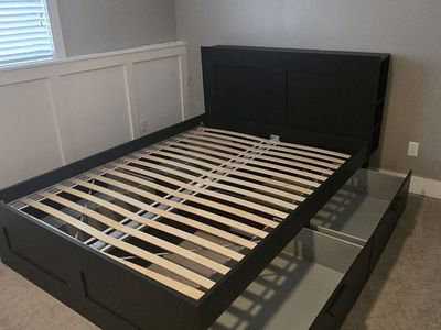 IKEA Storage Bed Frame with Headboard and Drawers in Black