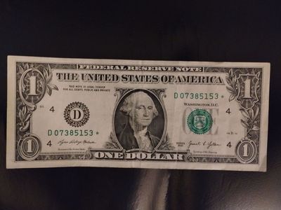 One Dollar U.S. Star note with serial number beginning with 0.