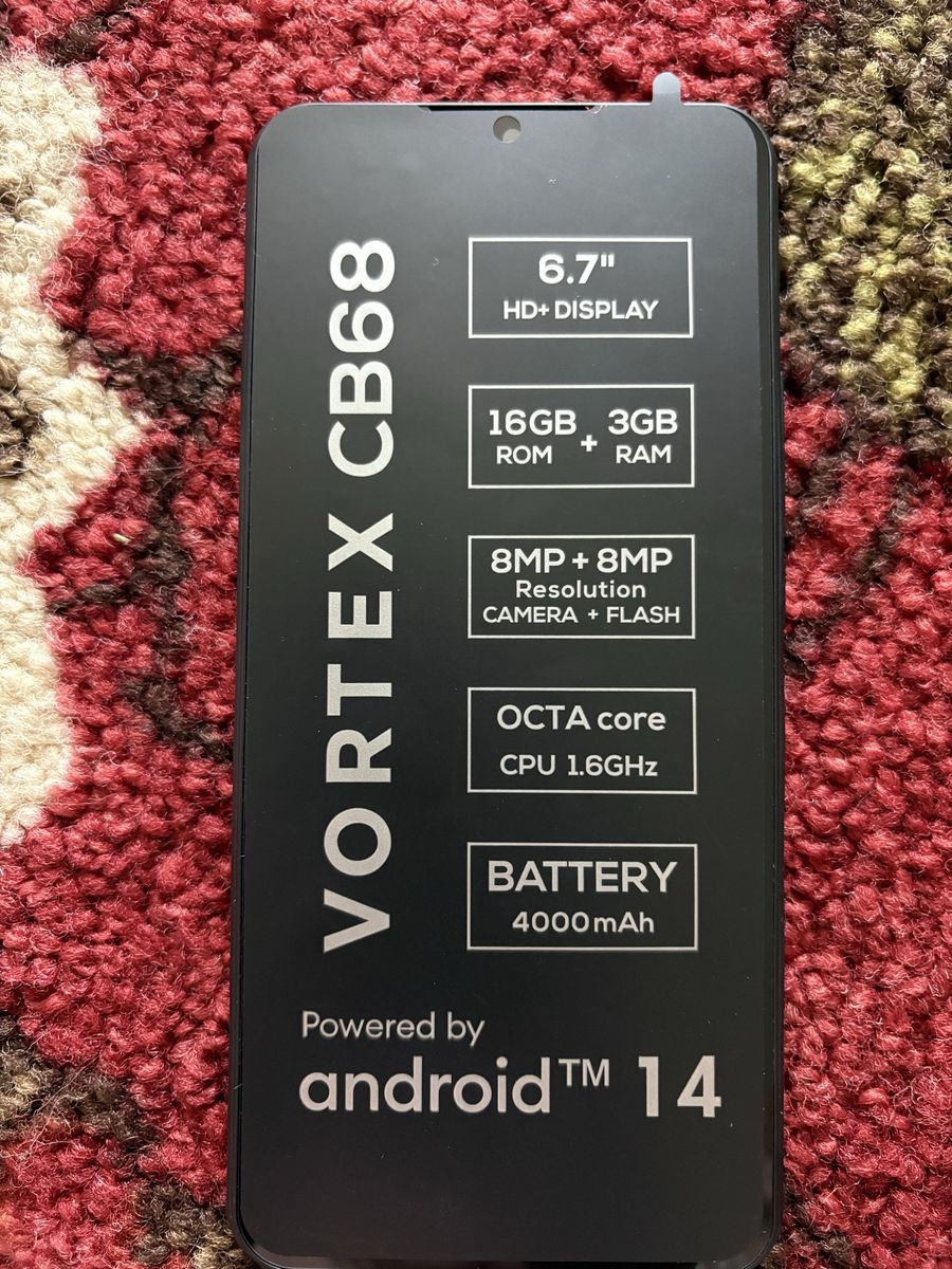 Vortex CB68 Android 14 Smartphone, 6.7" HD+ Display, 16GB ROM, 3GB RAM, 8MP Camera