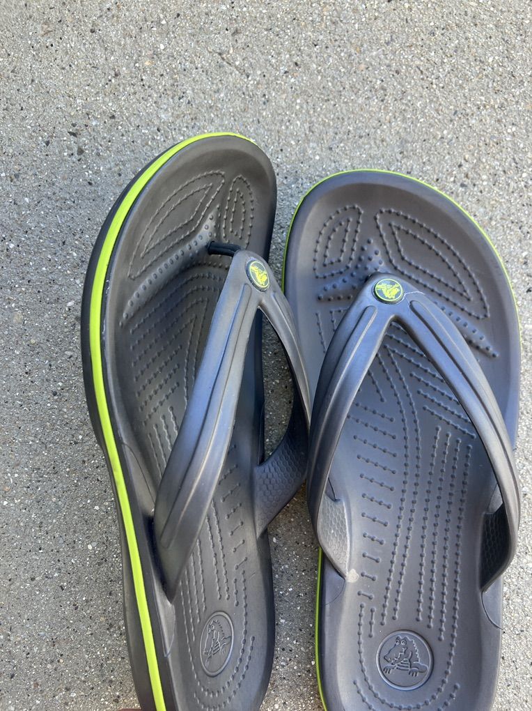 Crocs Flip Flops Womens Size 8 Charcoal Lime Green