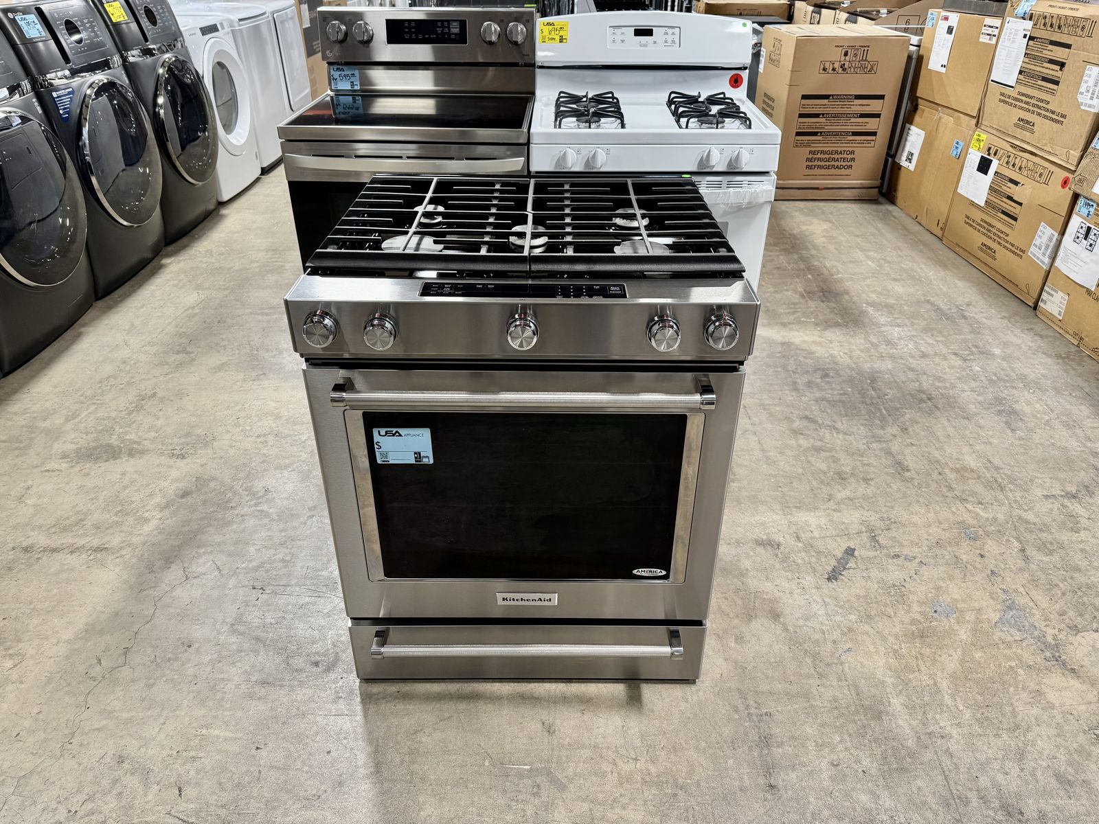 NEW KITCHENAID SLIDE IN GAS RANGE WITH 1 YEAR WARRANTY