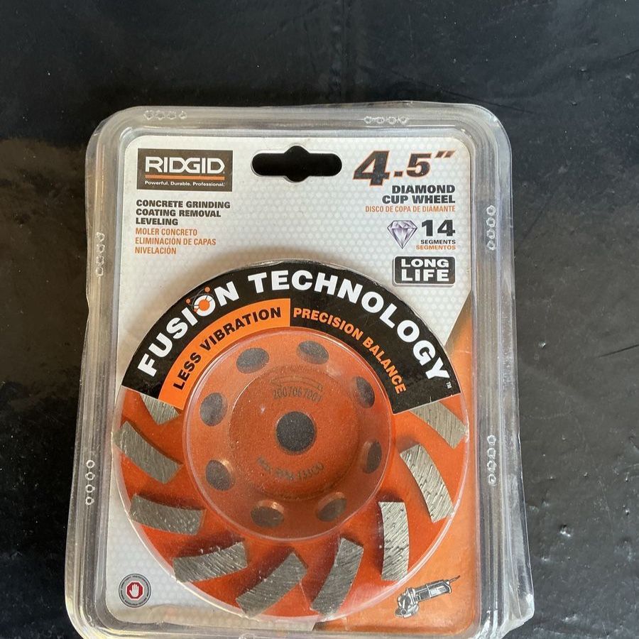 RIDGID 4.5" Diamond Cup Wheel - Fusion Technology, 14 Segments for Concrete Grinding