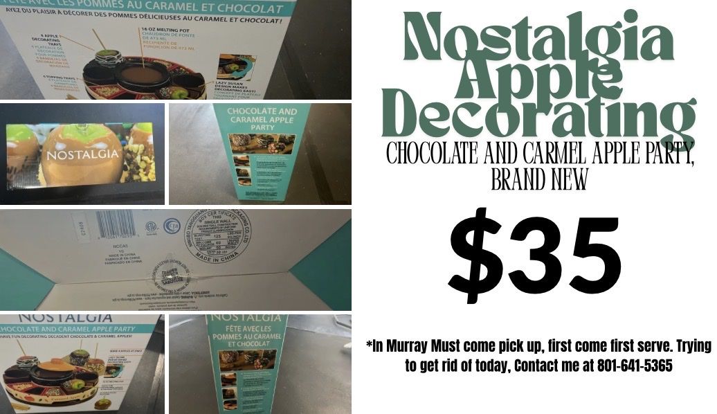 Nostalgia Chocolate & Caramel Apple Party Kit - New, 16oz Melting Pot & Lazy Susan