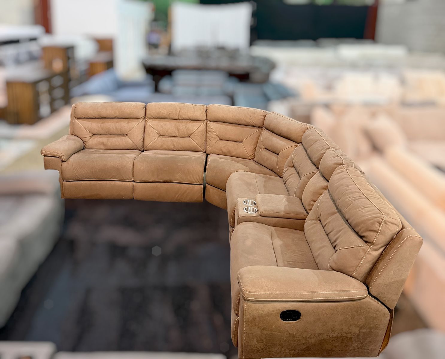 6-PIECE FABRIC RECLINING SECTIONAL – WITH STORAGE & POWER OUTLET