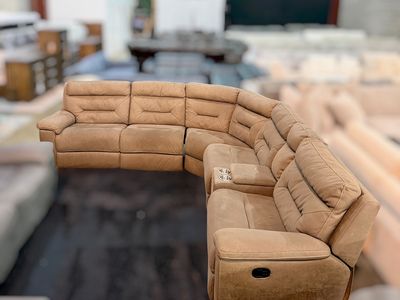 6-PIECE FABRIC RECLINING SECTIONAL – WITH STORAGE & POWER OUTLET