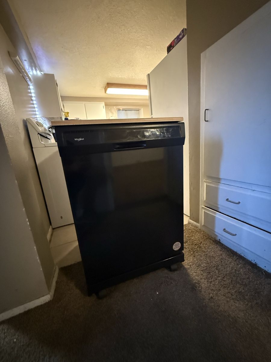 Whirlpool Black Portable Dishwasher with Butcher Block Top