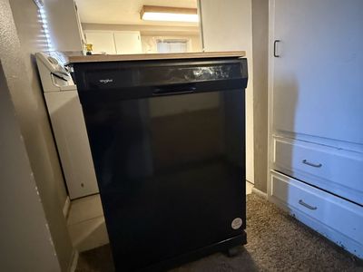 Whirlpool Black Portable Dishwasher with Butcher Block Top