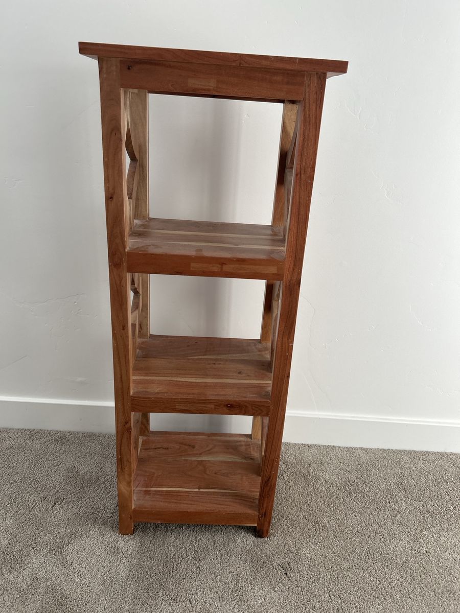 TREEHOUSE Acacia Wood 4-Tier Display Shelf Brown, Decorative Carved Sides