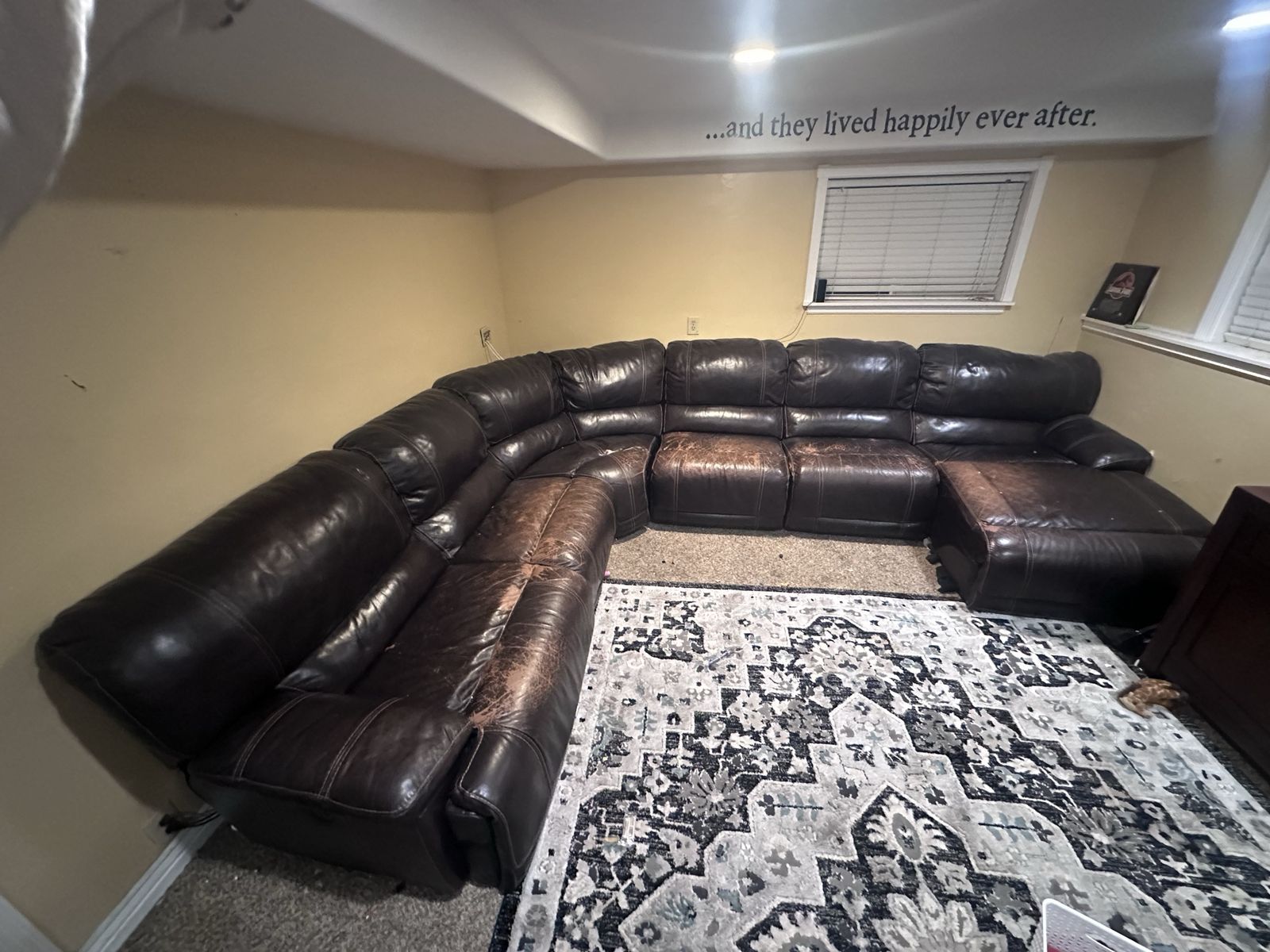 Large brown leather reclining sectional