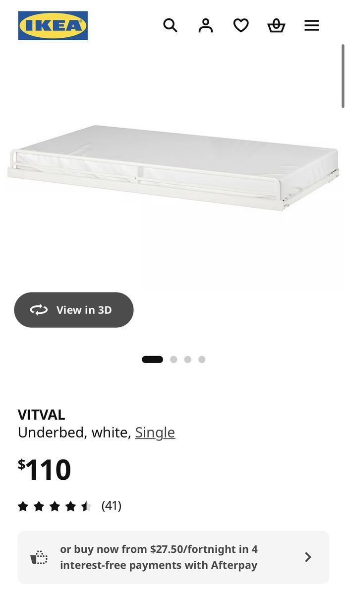 IKEA VITVAL White Underbed Trundle Frame