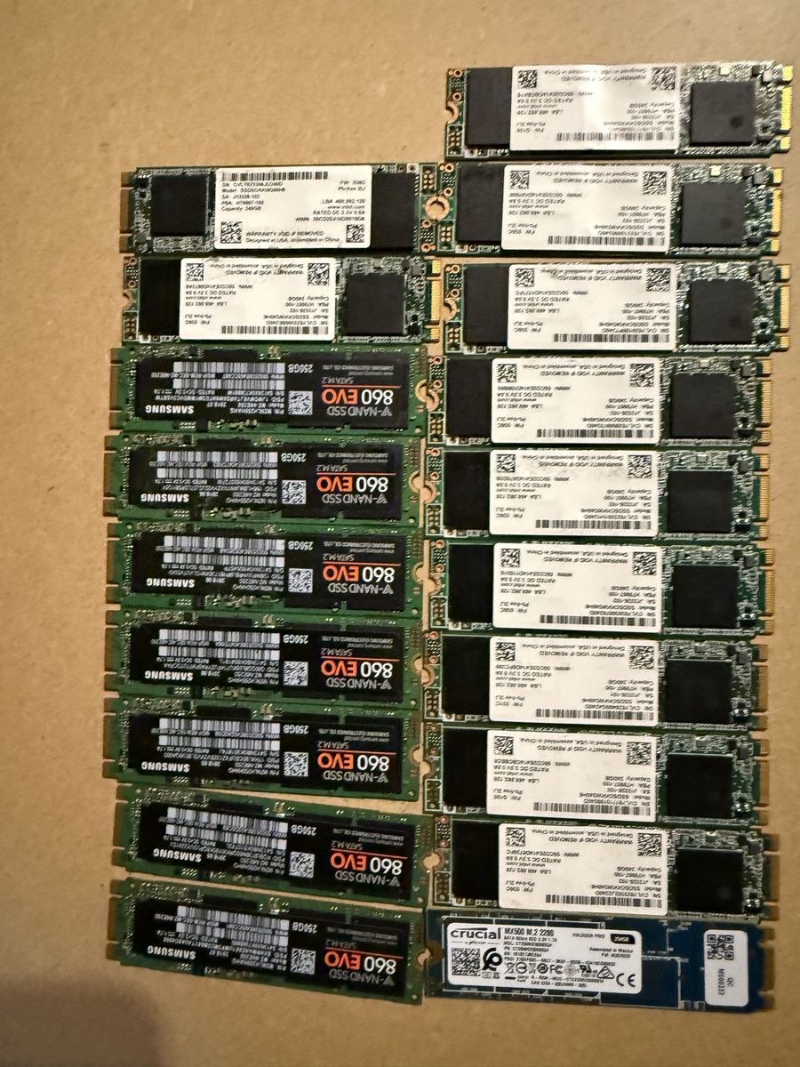 Used SSD Lot: Samsung 860 EVO, Intel 760P Series, Kingston & Crucial 256GB/128GB M.2 SSDs