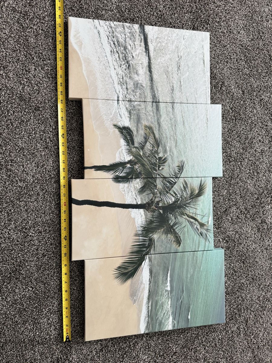 Coastal Palm Tree Beach Multi-Panel Canvas Wall Art Set (4 Pieces) - 39" x 36" Overall