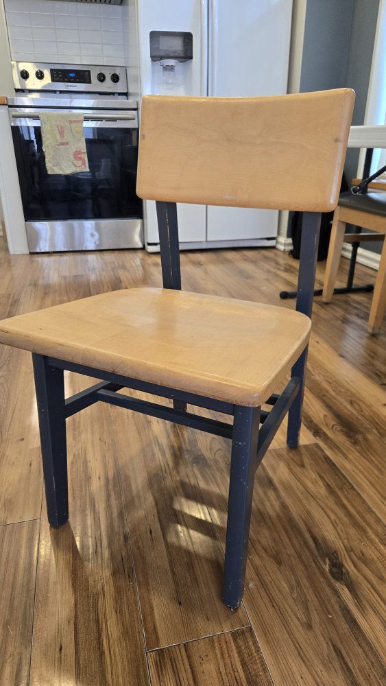 Sturdy Wooden Kitchen/Dining Chair - Natural Maple Wood Seat & Back with Blue Frame