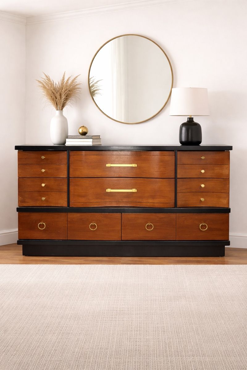 Black And Walnut Finished Curved Dresser