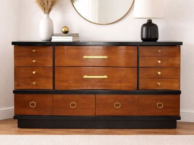 Black And Walnut Finished Curved Dresser
