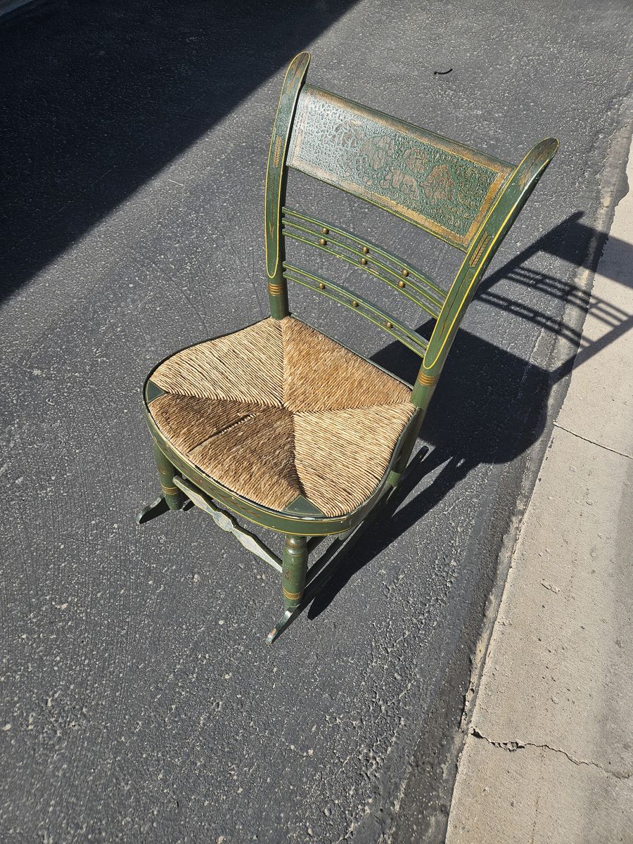 Antique Wooden Rocking Chair with Folk Art Design