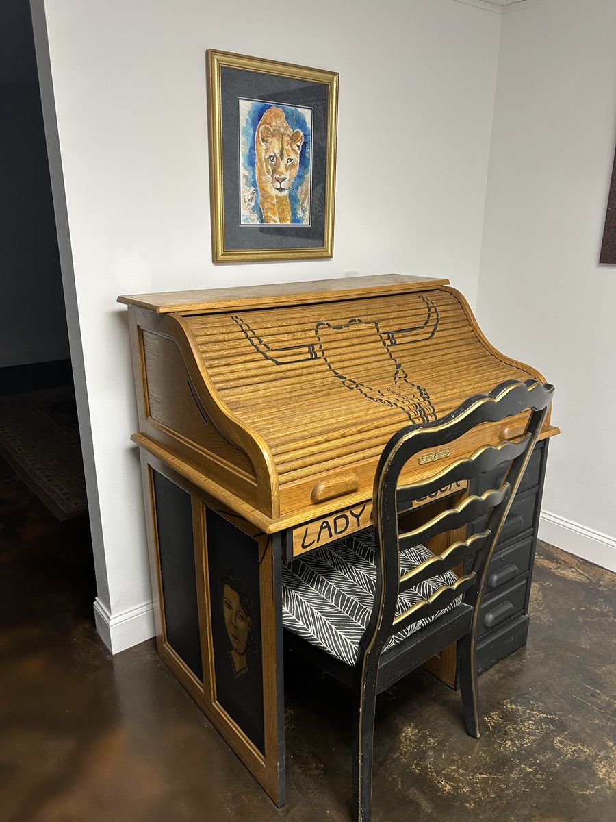 Custom Painted Roll Top Desk with Matching Chair - Unique Hand-Painted Art
