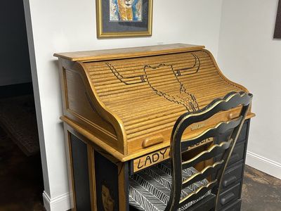 Custom Painted Roll Top Desk with Matching Chair - Unique Hand-Painted Art