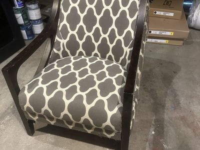Accent Chair with Dark Wood Frame & Geometric Pattern Upholstery - Fabric Damage