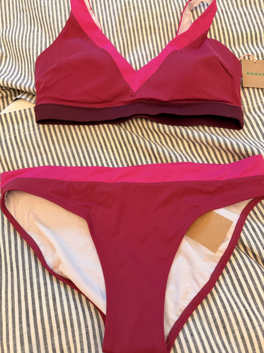 Boden Women's Colorblock Bikini Set - Magenta/Red, Top Size 10, Bottom Size 12