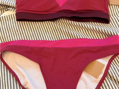 Boden Women's Colorblock Bikini Set - Magenta/Red, Top Size 10, Bottom Size 12