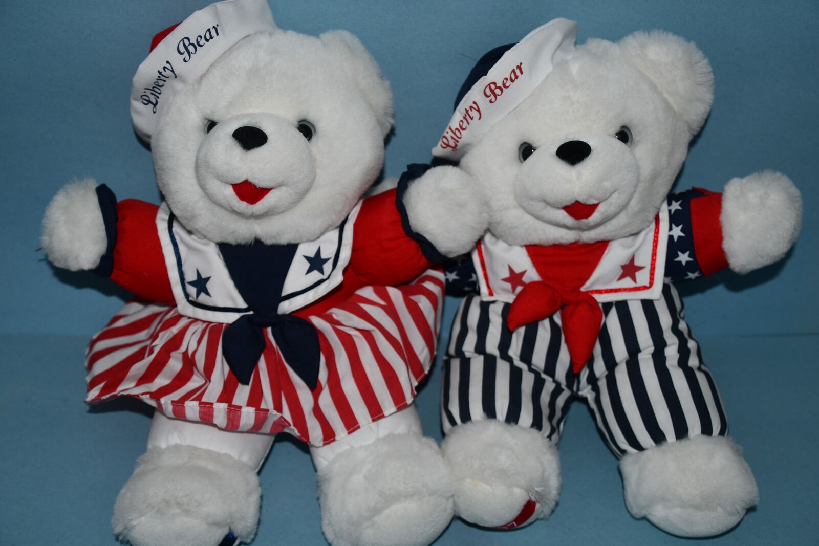 2 VINTAGE 1997 DAN DEE "LIBERTY BEARS" TEDDY BEARS ~ PATRIOTIC ~ USA ~ HEIGHT 15" ~ CUTE, SOFT & CLEAN