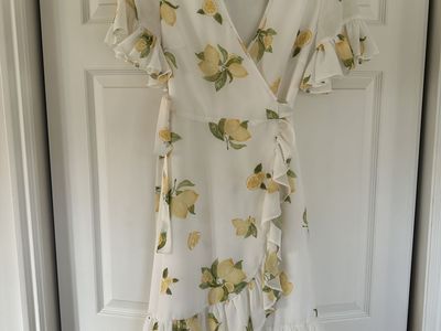 Ruffle Spring Wrap Dress Lemon Print Knee Length
