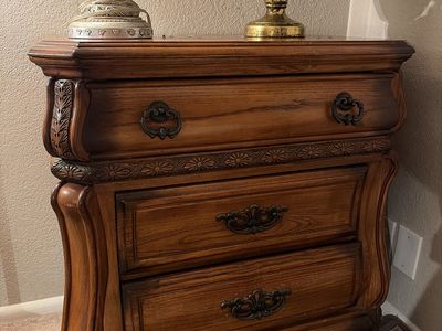 Wood Bedside table set of 2 -carved (large)