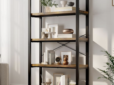 NEW 5-Tier Adjustable Heavy Duty Bookshelf, Industrial Wooden Open Storage Vintage Rustic iabifo