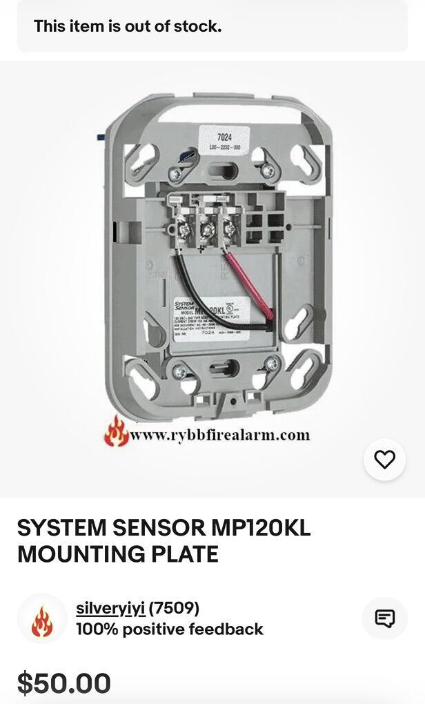 NEW! SYSTEM SENSOR MP120KL MOUNTING PLATE