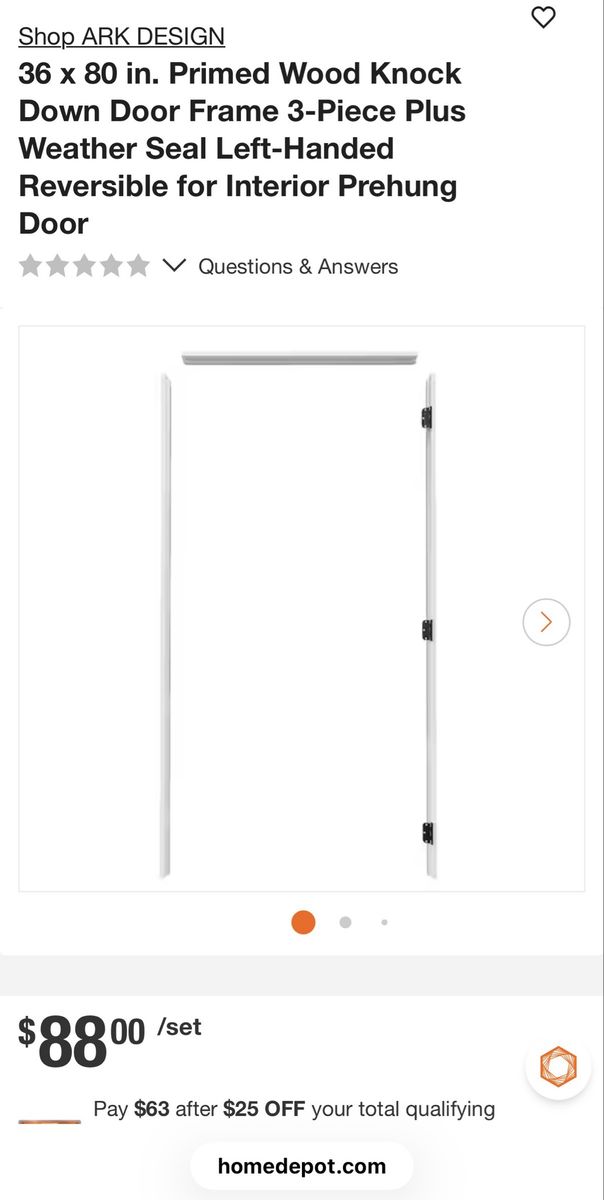 Brand new! Primed 36 x 80 Interior Prehung Door frame